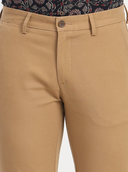 Khaki Solid Slim Fit Casual Trouser | JadeBlue
