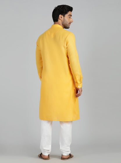 Yellow Solid Regular Fit Modi Kurta | JadeBlue