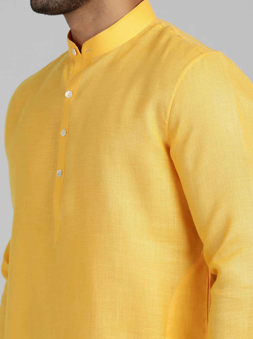 Yellow Solid Regular Fit Modi Kurta | JadeBlue