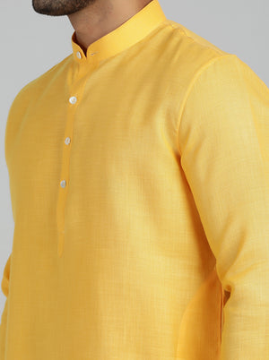 Yellow Solid Regular Fit Modi Kurta | JadeBlue