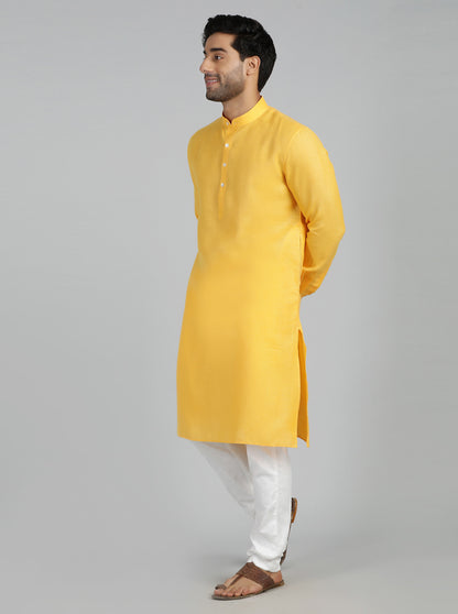 Yellow Solid Regular Fit Modi Kurta | JadeBlue