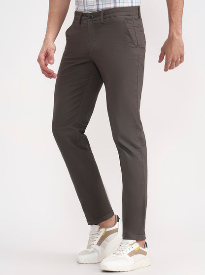 Olive Grey Solid Slim Fit Casual Trouser | Greenfibre