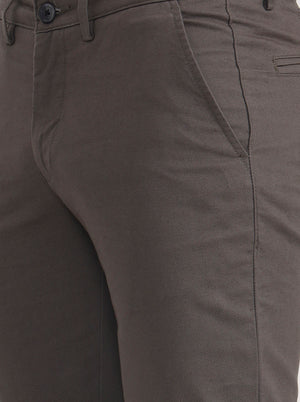 Olive Grey Solid Slim Fit Casual Trouser | Greenfibre