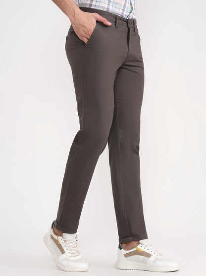 Olive Grey Solid Slim Fit Casual Trouser | Greenfibre