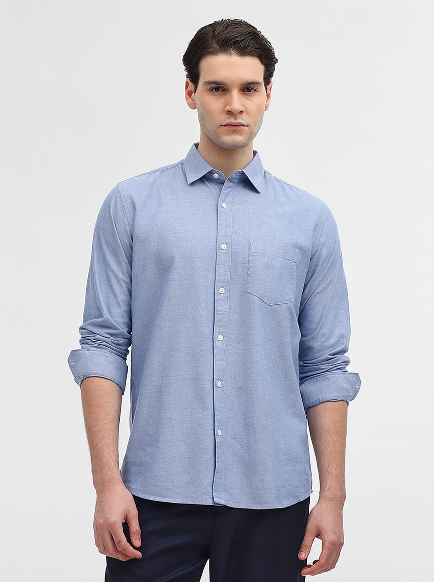 Blue Solid Slim Fit Casual Shirt | JadeBlue