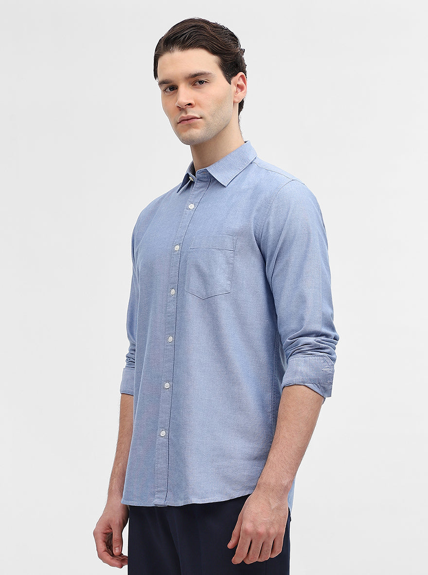 Blue Solid Slim Fit Casual Shirt | JadeBlue