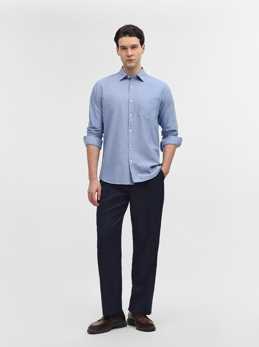 Blue Solid Slim Fit Casual Shirt | JadeBlue