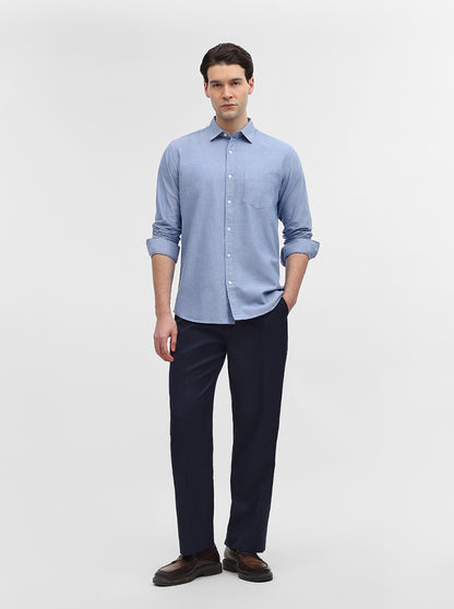 Blue Solid Slim Fit Casual Shirt | JadeBlue