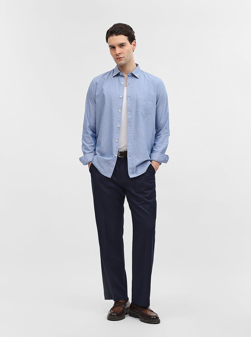Blue Solid Slim Fit Casual Shirt | JadeBlue