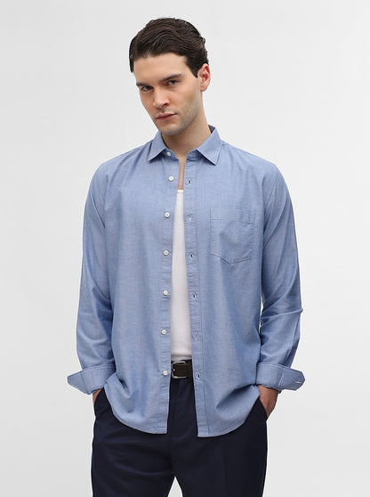 Blue Solid Slim Fit Casual Shirt | JadeBlue