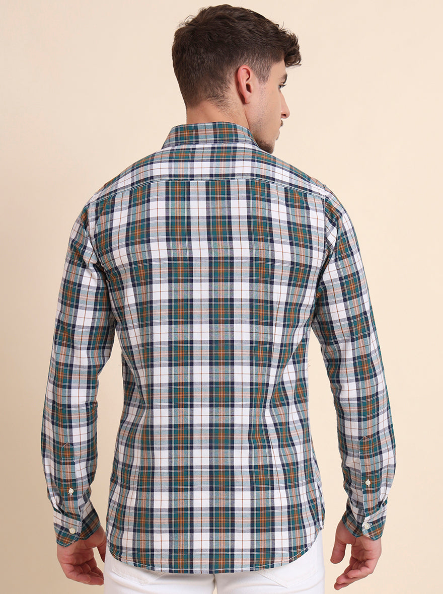 Teal Green Checked Slim Fit Casual Shirt | JadeBlue