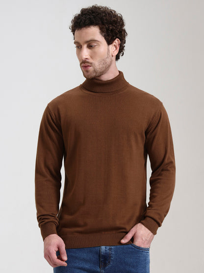 Brown Solid Slim Fit Winter T-Shirt | JadeBlue