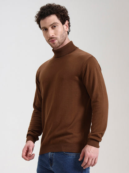 Brown Solid Slim Fit Winter T-Shirt | JadeBlue