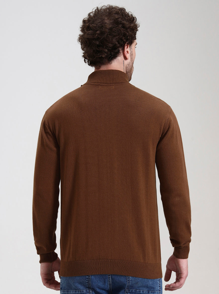 Brown Solid Slim Fit Winter T-Shirt | JadeBlue