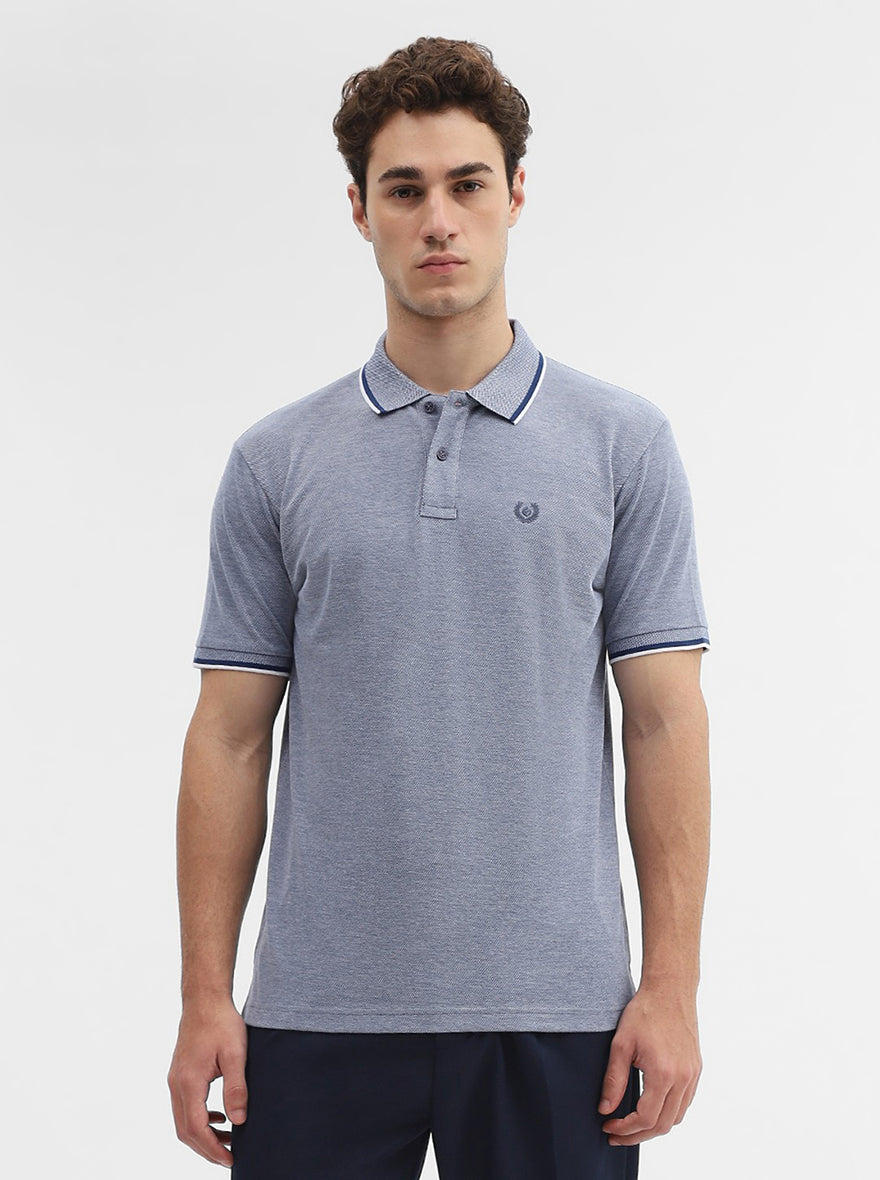 Denim Blue Solid Slim Fit Polo T-Shirt | Greenfibre