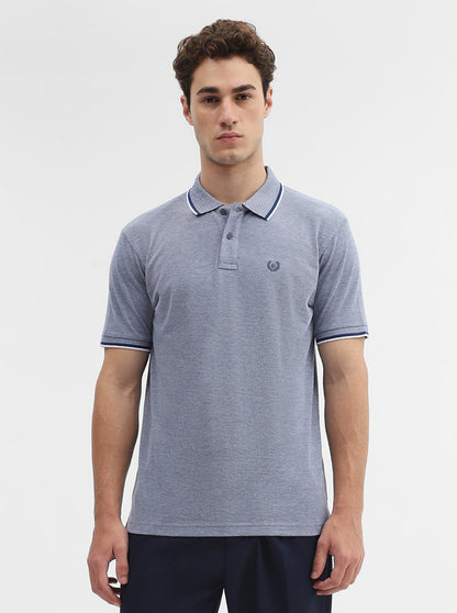 Denim Blue Solid Slim Fit Polo T-Shirt | Greenfibre