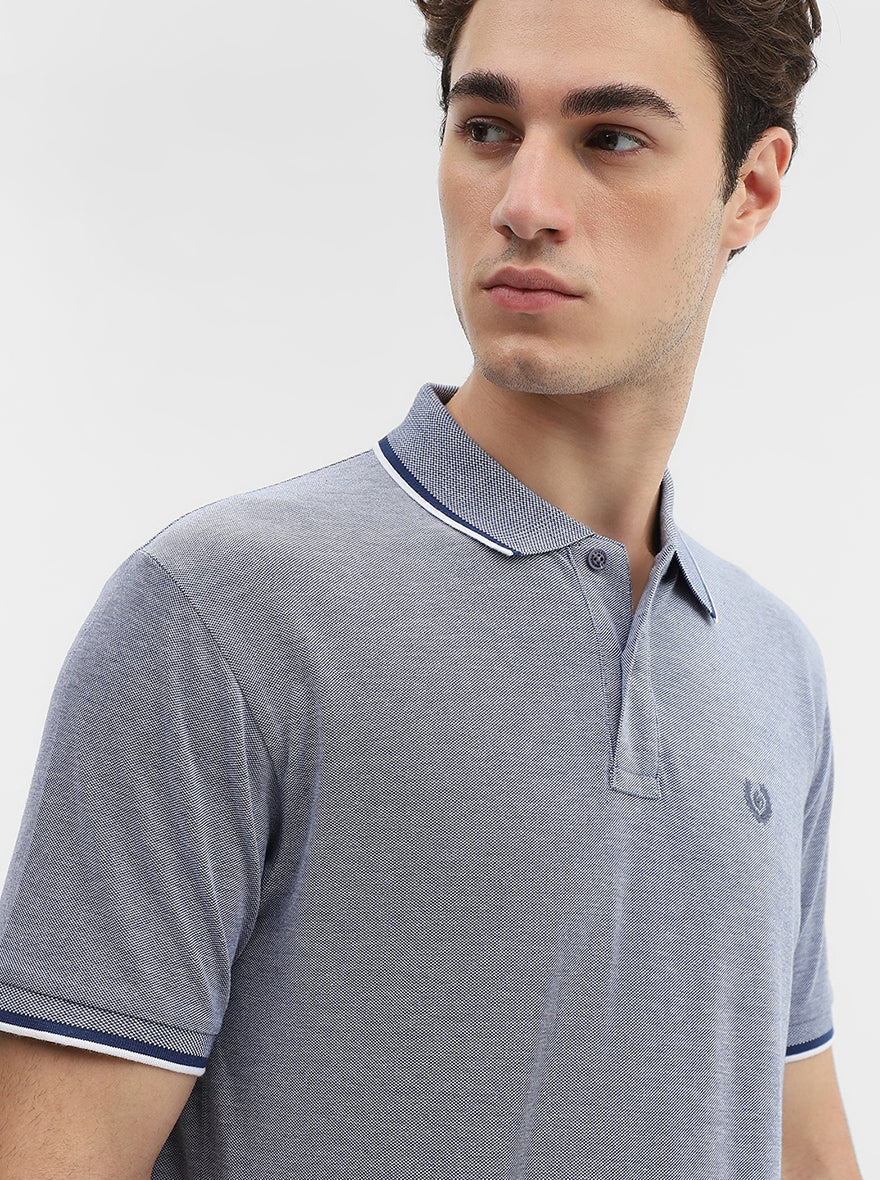 Denim Blue Solid Slim Fit Polo T-Shirt | Greenfibre