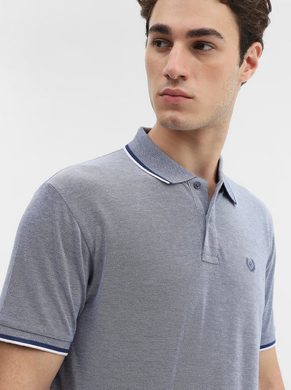 Denim Blue Solid Slim Fit Polo T-Shirt | Greenfibre