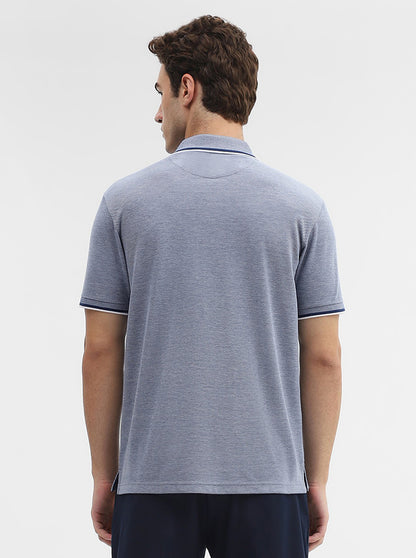 Denim Blue Solid Slim Fit Polo T-Shirt | Greenfibre