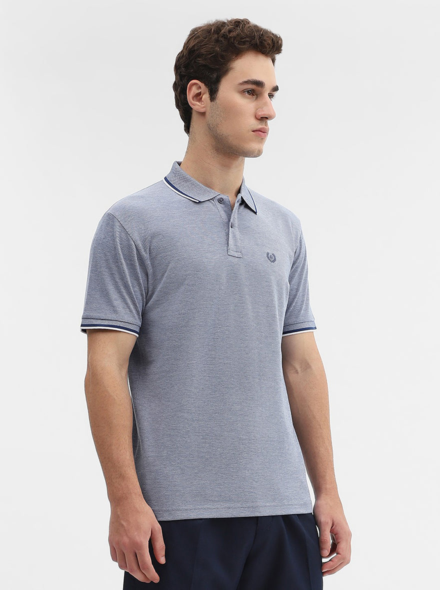 Denim Blue Solid Slim Fit Polo T-Shirt | Greenfibre