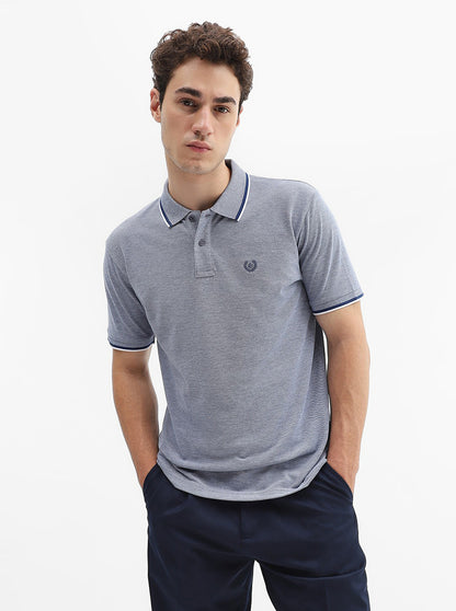 Denim Blue Solid Slim Fit Polo T-Shirt | Greenfibre