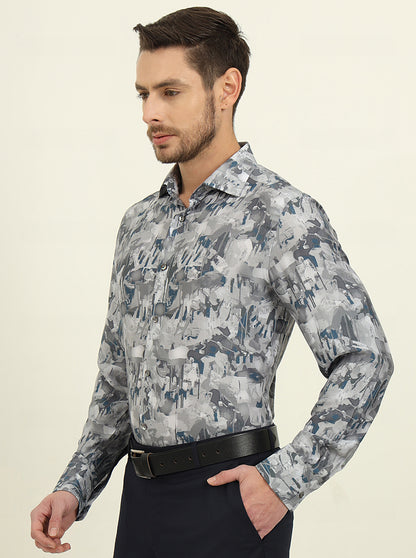Light Grey Printed Slim Fit Party Wear Shirt | JadeBlue Super Luxe