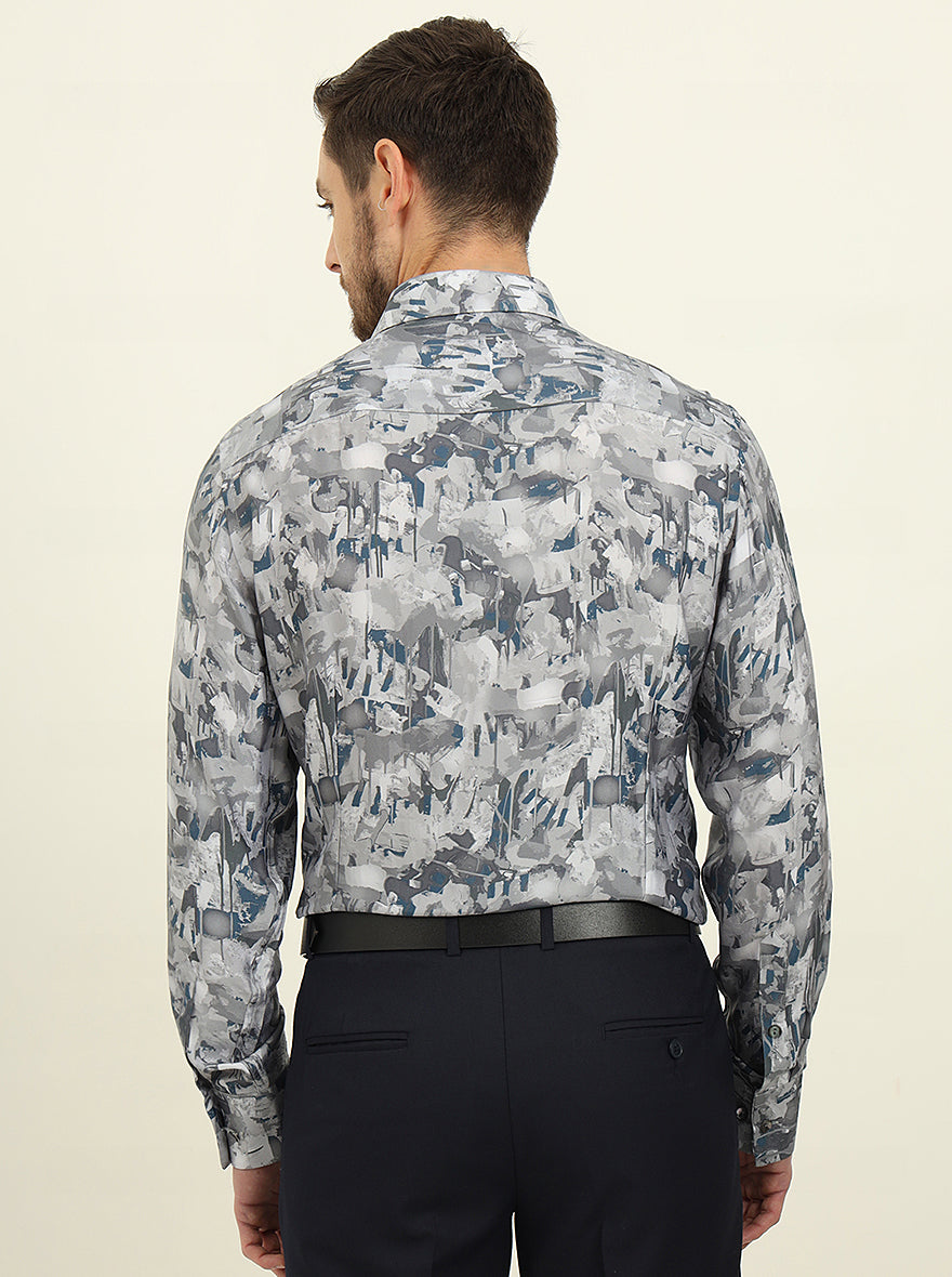 Light Grey Printed Slim Fit Party Wear Shirt | JadeBlue Super Luxe