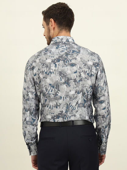 Light Grey Printed Slim Fit Party Wear Shirt | JadeBlue Super Luxe
