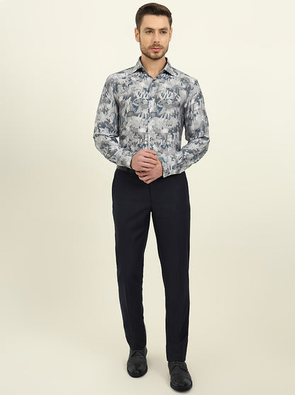 Light Grey Printed Slim Fit Party Wear Shirt | JadeBlue Super Luxe