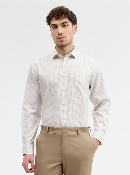 Cream & Blue Checked Regular Fit Formal Shirt | Greenfibre