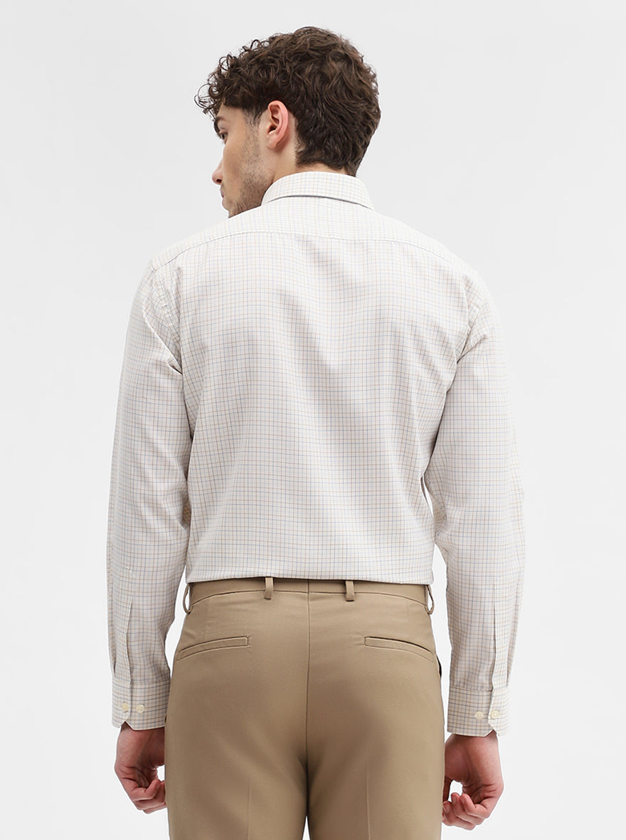Cream & Blue Checked Regular Fit Formal Shirt | Greenfibre