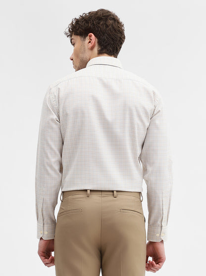 Cream & Blue Checked Regular Fit Formal Shirt | Greenfibre