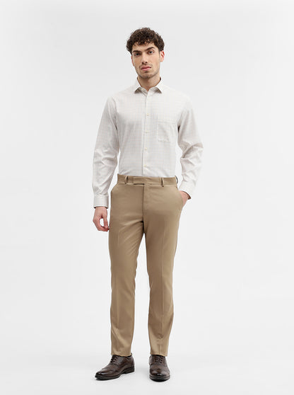 Cream & Blue Checked Regular Fit Formal Shirt | Greenfibre