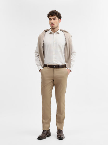 Cream & Blue Checked Regular Fit Formal Shirt | Greenfibre