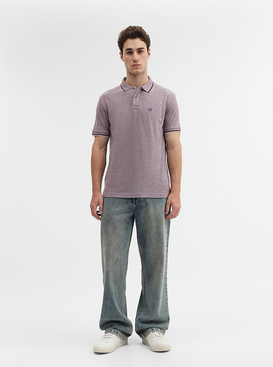 Light Purple Solid Slim Fit Polo T-Shirt | Greenfibre