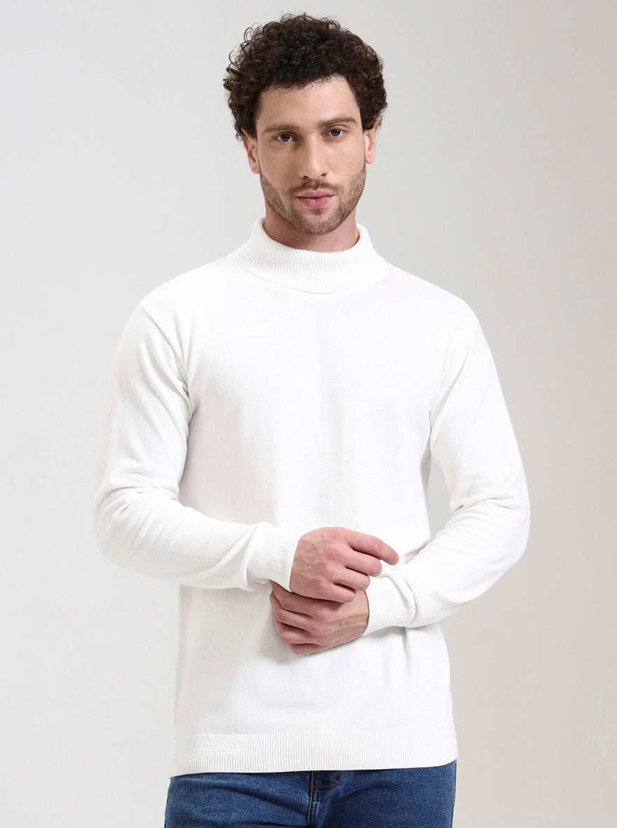 White Solid Slim Fit Winter T-Shirt | JadeBlue