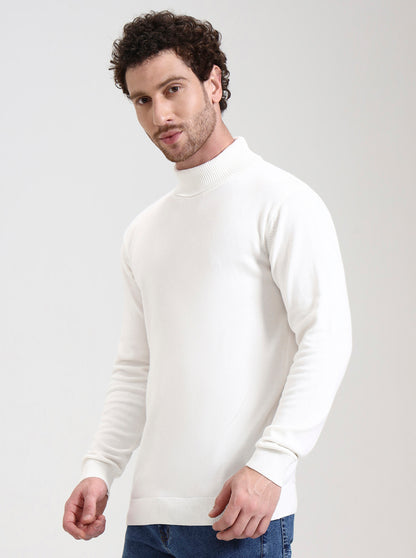 White Solid Slim Fit Winter T-Shirt | JadeBlue