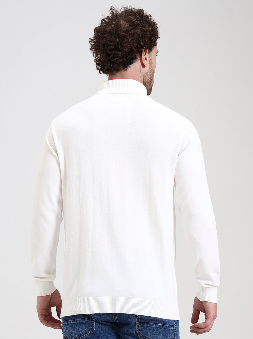 White Solid Slim Fit Winter T-Shirt | JadeBlue