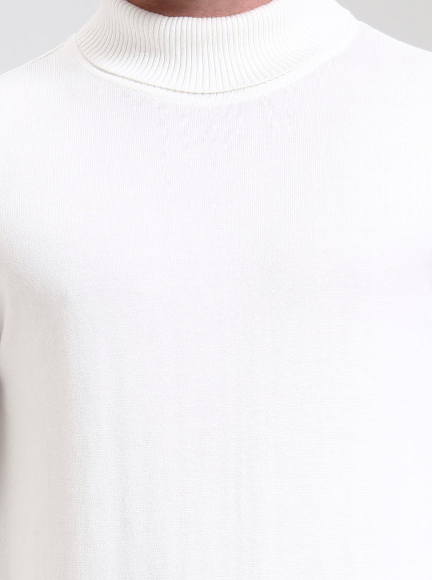 White Solid Slim Fit Winter T-Shirt | JadeBlue