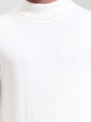 White Solid Slim Fit Winter T-Shirt | JadeBlue