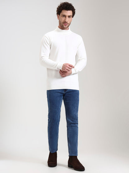 White Solid Slim Fit Winter T-Shirt | JadeBlue