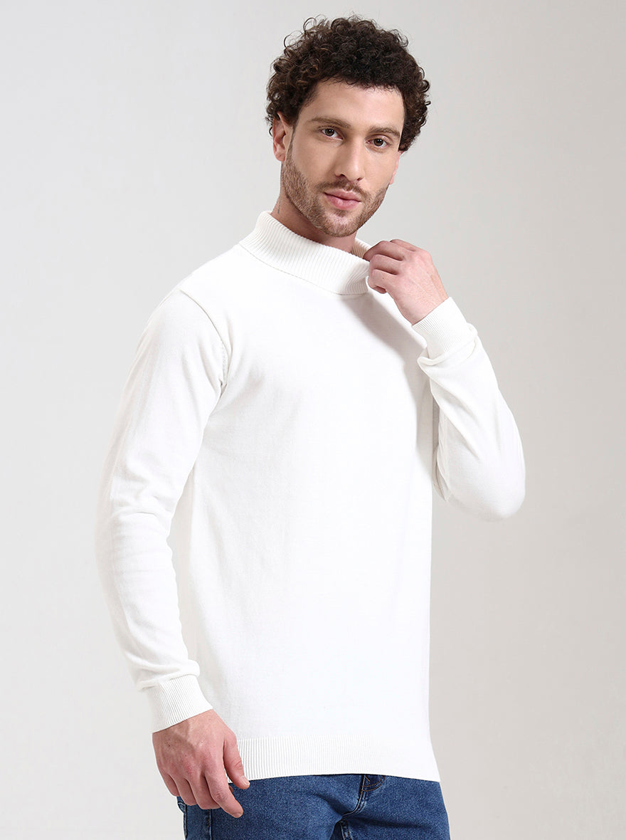 White Solid Slim Fit Winter T-Shirt | JadeBlue