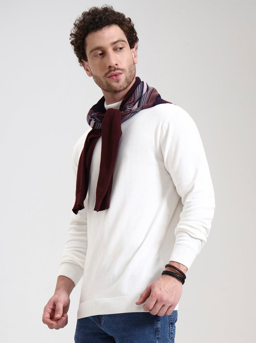 White Solid Slim Fit Winter T-Shirt | JadeBlue