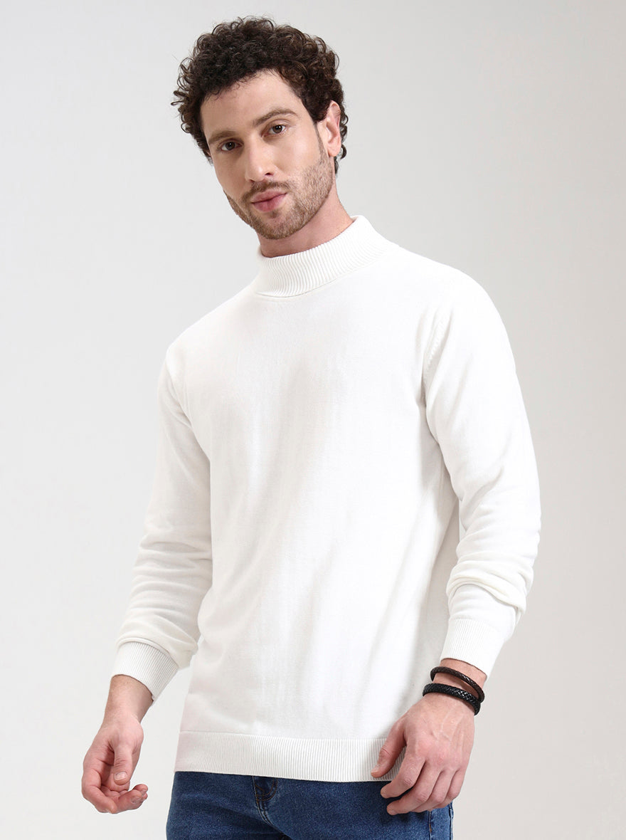 White Solid Slim Fit Winter T-Shirt | JadeBlue