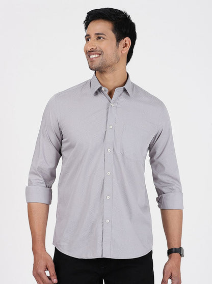 Light Grey Printed Slim Fit Semi Casual Shirt | JadeBlue