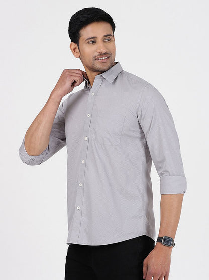 Light Grey Printed Slim Fit Semi Casual Shirt | JadeBlue