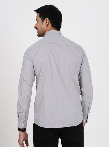 Light Grey Printed Slim Fit Semi Casual Shirt | JadeBlue