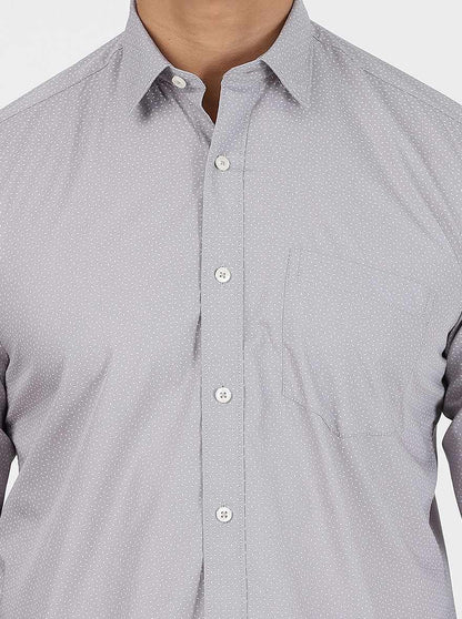 Light Grey Printed Slim Fit Semi Casual Shirt | JadeBlue