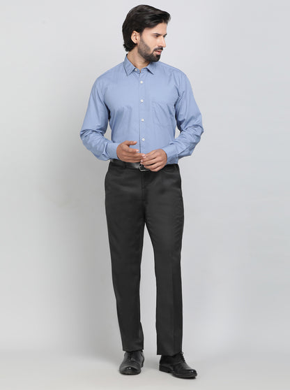 Light Blue Printed Tailored Fit Semi Casual Shirt | JadeBlue