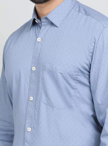 Light Blue Printed Tailored Fit Semi Casual Shirt | JadeBlue